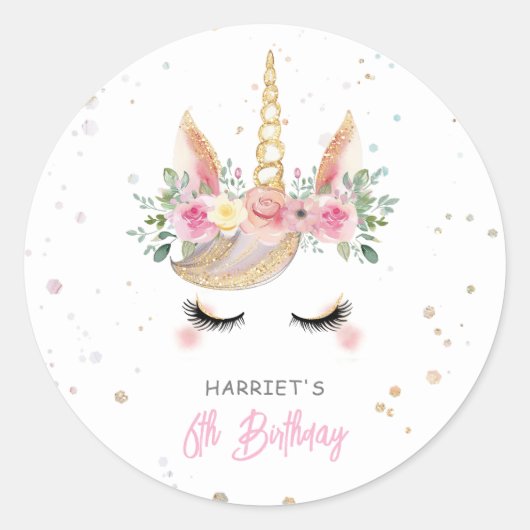 Sticker Rond Aquarelle Magique Unicorn Visage Anniversaire (Devant)