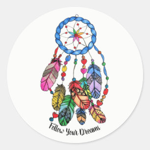 Sticker Rond Aquarelle magnifique arc-en-ciel attrape rêve