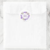 Sticker Rond Aquarelle Magnolia pourpre Monogramme de couronne (Sac)
