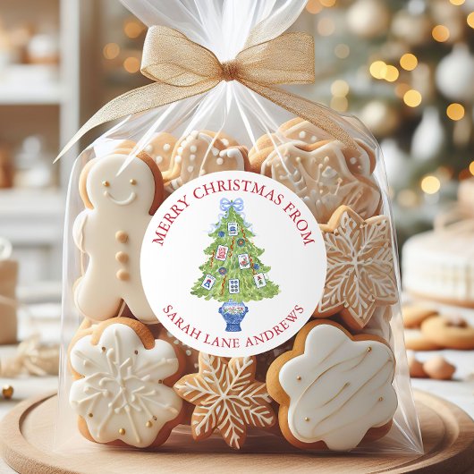 Sticker Rond Aquarelle Mahjong cadeau d'arbre de Noël