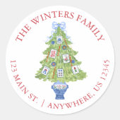 Sticker Rond Aquarelle Mahjong Christmas Tree Adresse (Devant)