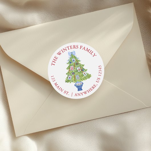 Sticker Rond Aquarelle Mahjong Christmas Tree Adresse