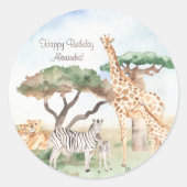 Sticker Rond Aquarelle maman et bébé Animaux africains Annivers (Devant)