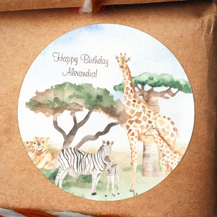 Sticker Rond Aquarelle maman et bébé Animaux africains Annivers