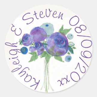 Sticker Rond Aquarelle Mariage bleu violet