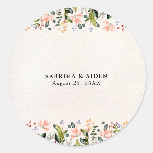 Sticker Rond Aquarelle Mariage Fleur Sauvage sans joint (Devant)