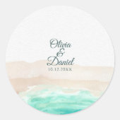 Sticker Rond Aquarelle mariage plage de sable turquoise (Devant)