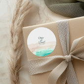 Sticker Rond Aquarelle mariage plage de sable turquoise