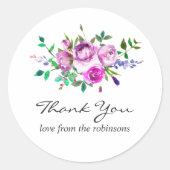 Sticker Rond Aquarelle Mariage ultra violette Merci floral C (Devant)