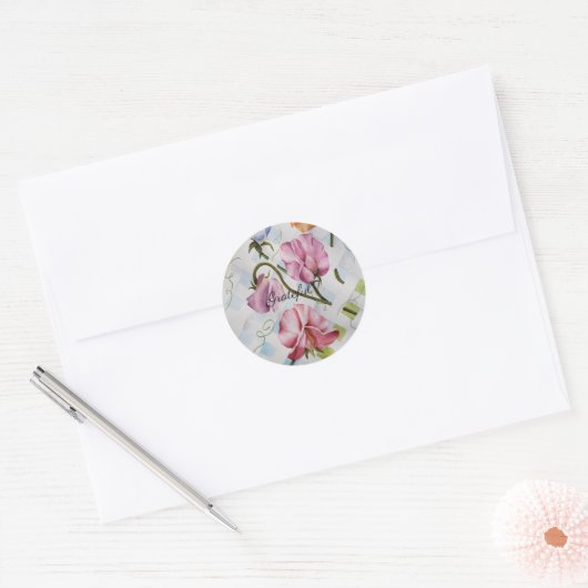 Sticker Rond Aquarelle mauve et rose Floral (Enveloppe)