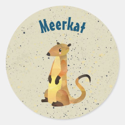 Sticker Rond Aquarelle Meerkat sur un Arrière - plan beige (Devant)