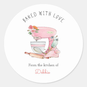 Sticker Rond Aquarelle mélangeur de gâteau rose