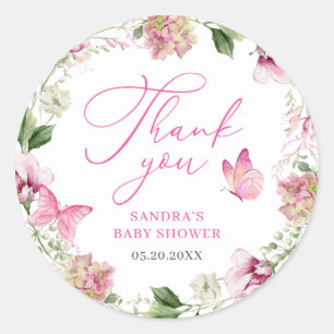 Sticker Rond Aquarelle Merci à papillon floral