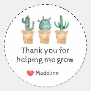 Sticker Rond Aquarelle Merci Cactus Pour M'Aider À Grandir
