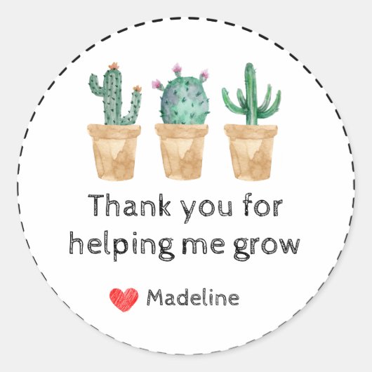 Sticker Rond Aquarelle Merci Cactus Pour M'Aider À Grandir (Devant)