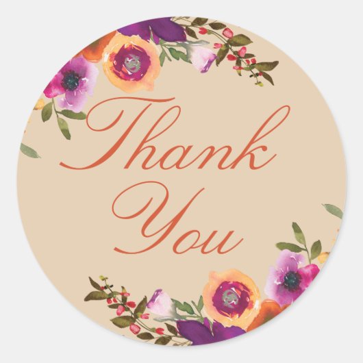 Sticker Rond Aquarelle Merci d'automne Floral (Devant)
