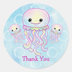 Sticker Rond Aquarelle Merci de méduse