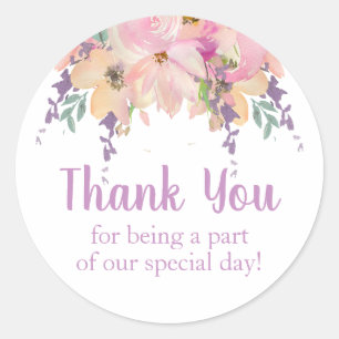 Sticker Rond Aquarelle Merci Floral Anniversaire Mariage Faveur