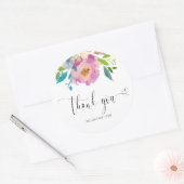 Sticker Rond Aquarelle Merci rose Calligraphie (Enveloppe)