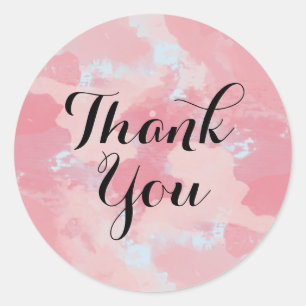 Sticker Rond Aquarelle Merci rose rose peint