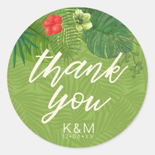 Sticker Rond Aquarelle Merci tropical Vert ID577 (Devant)