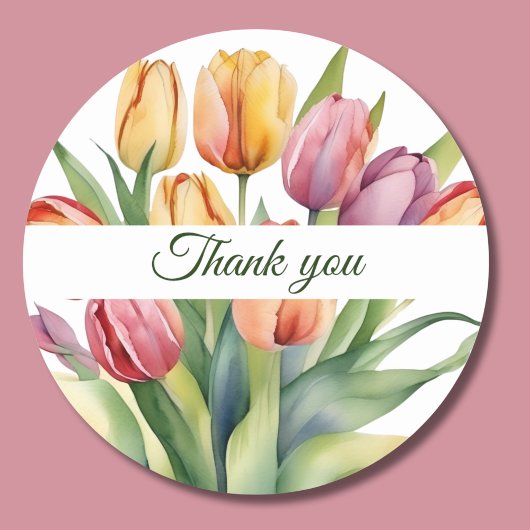 Sticker Rond Aquarelle Merci Tulipe