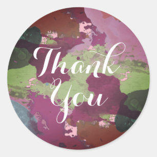 Sticker Rond Aquarelle Merci violet pinceau