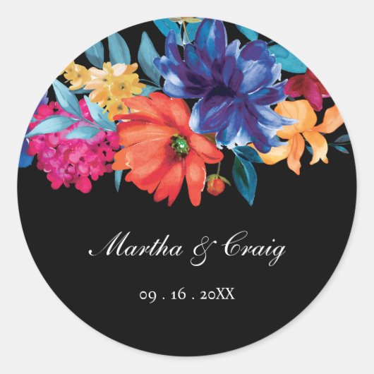 Sticker Rond Aquarelle mexicaine Fleur Mariage noir (Devant)