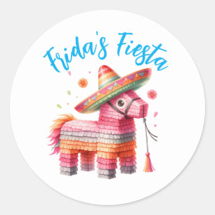 Sticker Rond Aquarelle mexicaine Piñata Sombrero Nom personnali