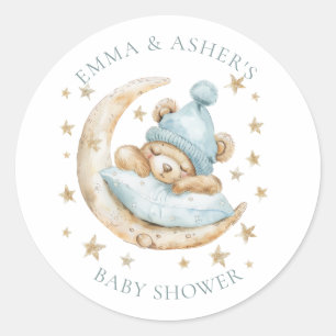 Sticker Rond Aquarelle mignonne Baby shower bleu Ours en Teddy