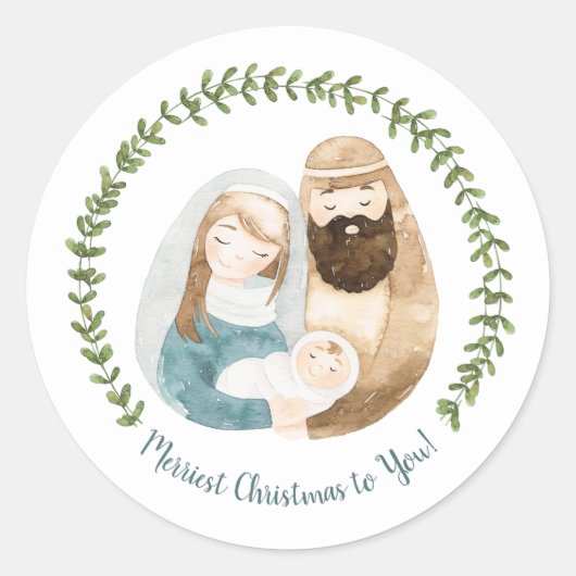 Sticker Rond Aquarelle mignonne Bébé Jésus Nativité Noël (Devant)