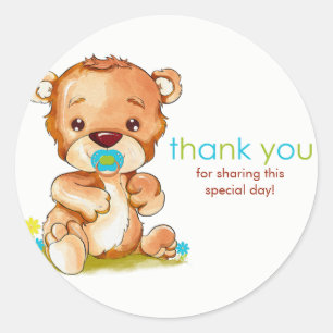 Sticker Rond Aquarelle mignonne Bébé Ours Garçon Merci