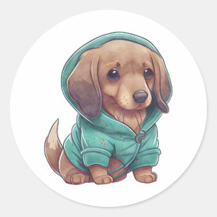 Sticker Rond Aquarelle mignonne Chiot en Sweat