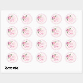 Sticker Rond Aquarelle mignonne Fleurs roses 1er anniversaire d (Feuille)