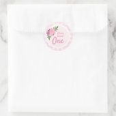 Sticker Rond Aquarelle mignonne Fleurs roses 1er anniversaire d (Sac)