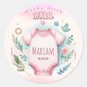 Sticker Rond Aquarelle mignonne Floral Mashallah islamique bébé (Devant)