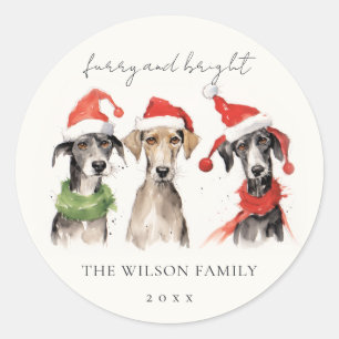 Sticker Rond Aquarelle mignonne fourrage de chien et Noël brill