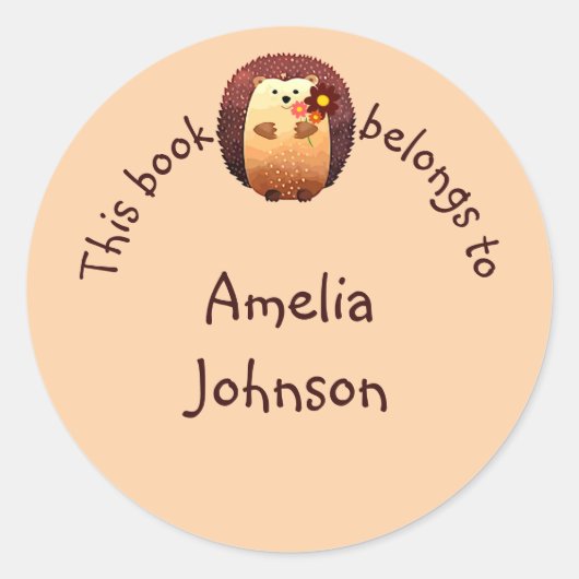 Sticker Rond Aquarelle mignonne Hérisson Animal Plaque de livre (Devant)