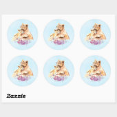 Sticker Rond Aquarelle mignonne Mère Lion & Cub (Feuille)