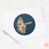 Sticker Rond Aquarelle mignonne Sloth & Feuilles tropicaux (Enveloppe)