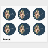 Sticker Rond Aquarelle mignonne Sloth & Feuilles tropicaux (Feuille)