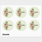 Sticker Rond Aquarelle mignonne Sloth & Feuilles tropicaux (Feuille)