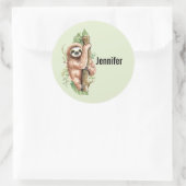 Sticker Rond Aquarelle mignonne Sloth & Feuilles tropicaux (Sac)