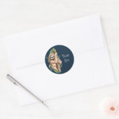 Sticker Rond Aquarelle mignonne Sloth & Merci Feuille Tropical (Enveloppe)