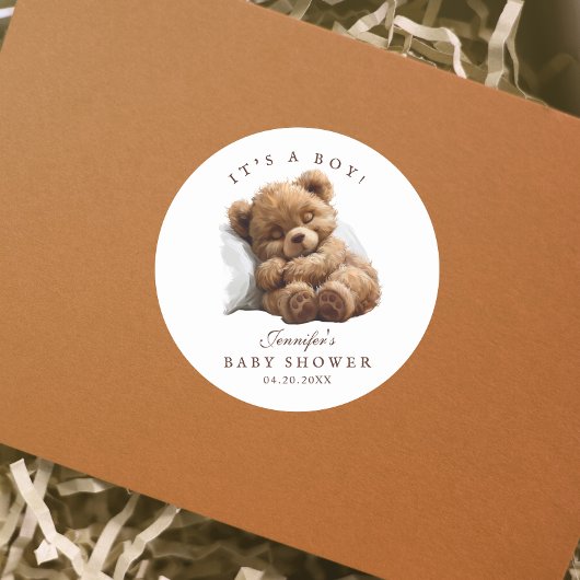 Sticker Rond Aquarelle mignonne Teddy Ours C'Est Un Garçon