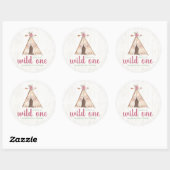 Sticker Rond Aquarelle mignonne Teepee Boho 1er anniversaire (Feuille)