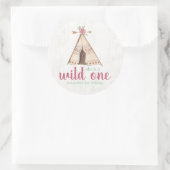 Sticker Rond Aquarelle mignonne Teepee Boho 1er anniversaire (Sac)