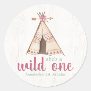 Sticker Rond Aquarelle mignonne Teepee Boho 1er anniversaire