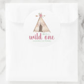 Sticker Rond Aquarelle mignonne Teepee Boho 1er anniversaire (Sac)