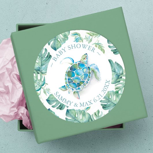 Sticker Rond Aquarelle mignonne Tortue de mer & verdure Favoris
